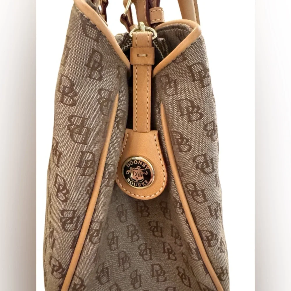Dooney & Bourke Monogram Canvas Satchel — Tan / Brown